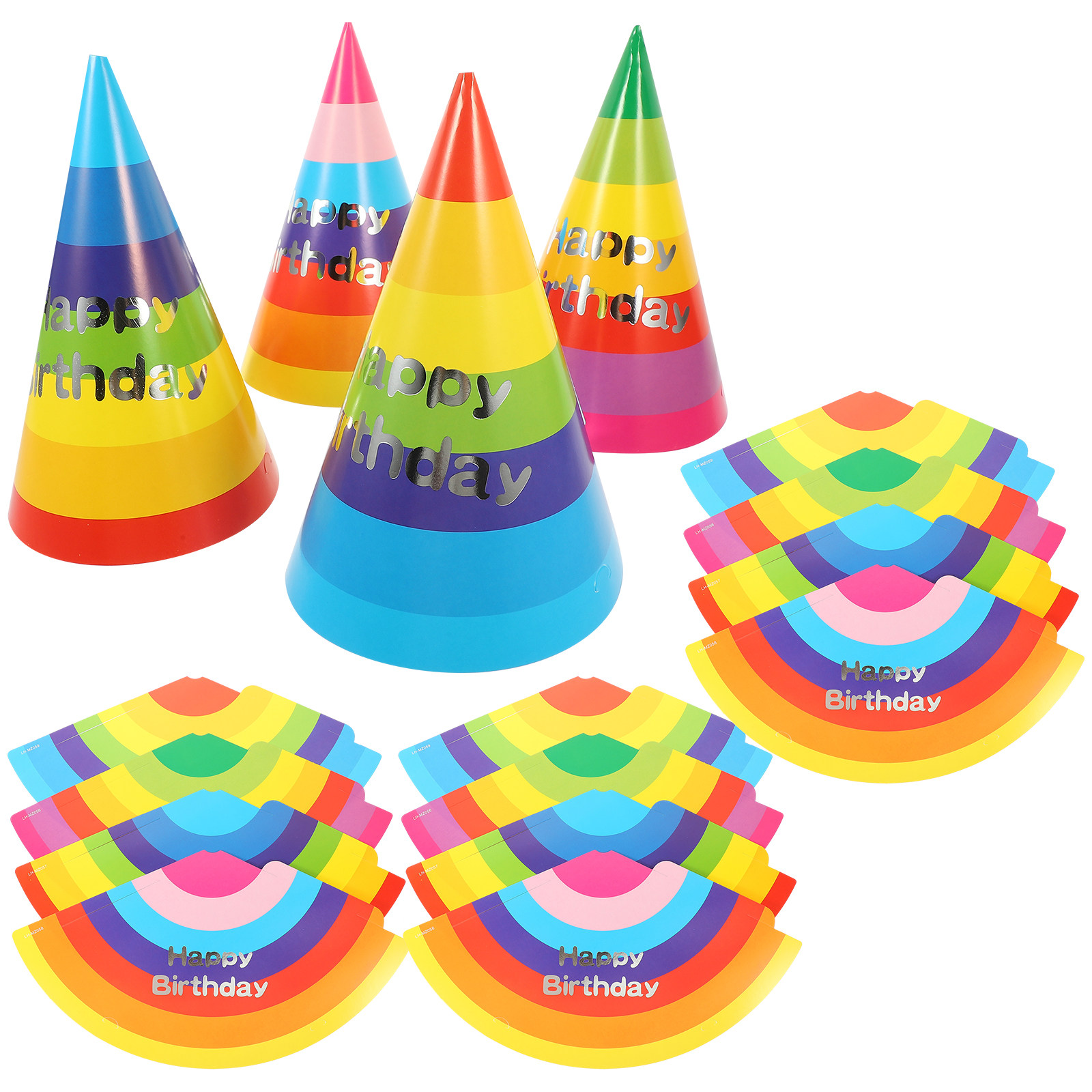Party Hat Cone - 32 Stück Geburtstags-Partyhüte, bunte Kegelmützen, Partyzubehör,