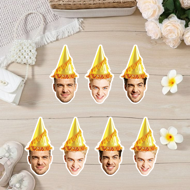 Party Hat Cone - 20/30 Stück personalisierte Aufkleber mit menschlichen