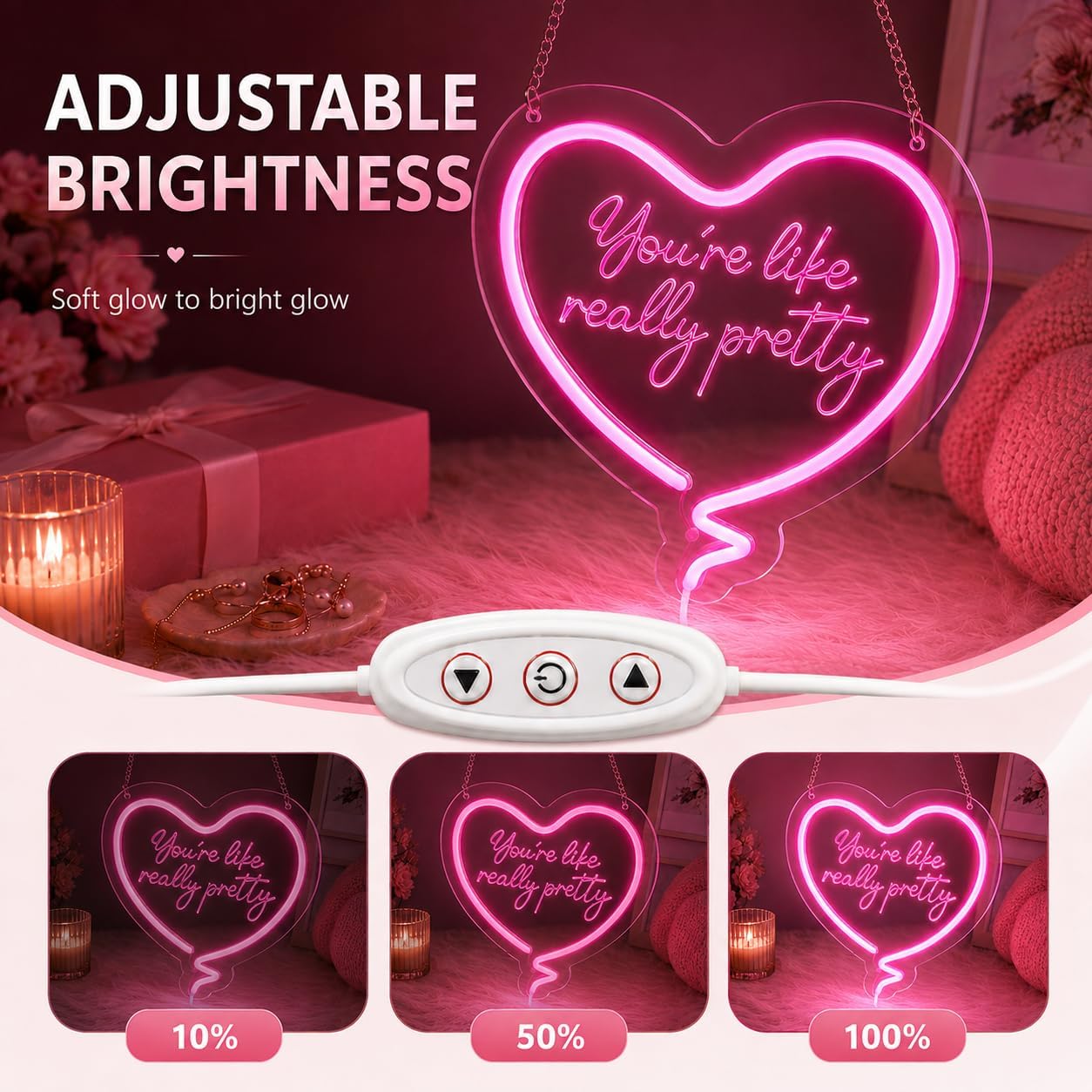 Rosa Herz Neon-Schild Du Bist  – Neon Sign Party Bewertung und Preis